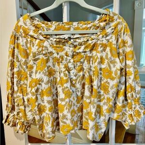 cupcakes & cashmere Mustard Floral Blouse